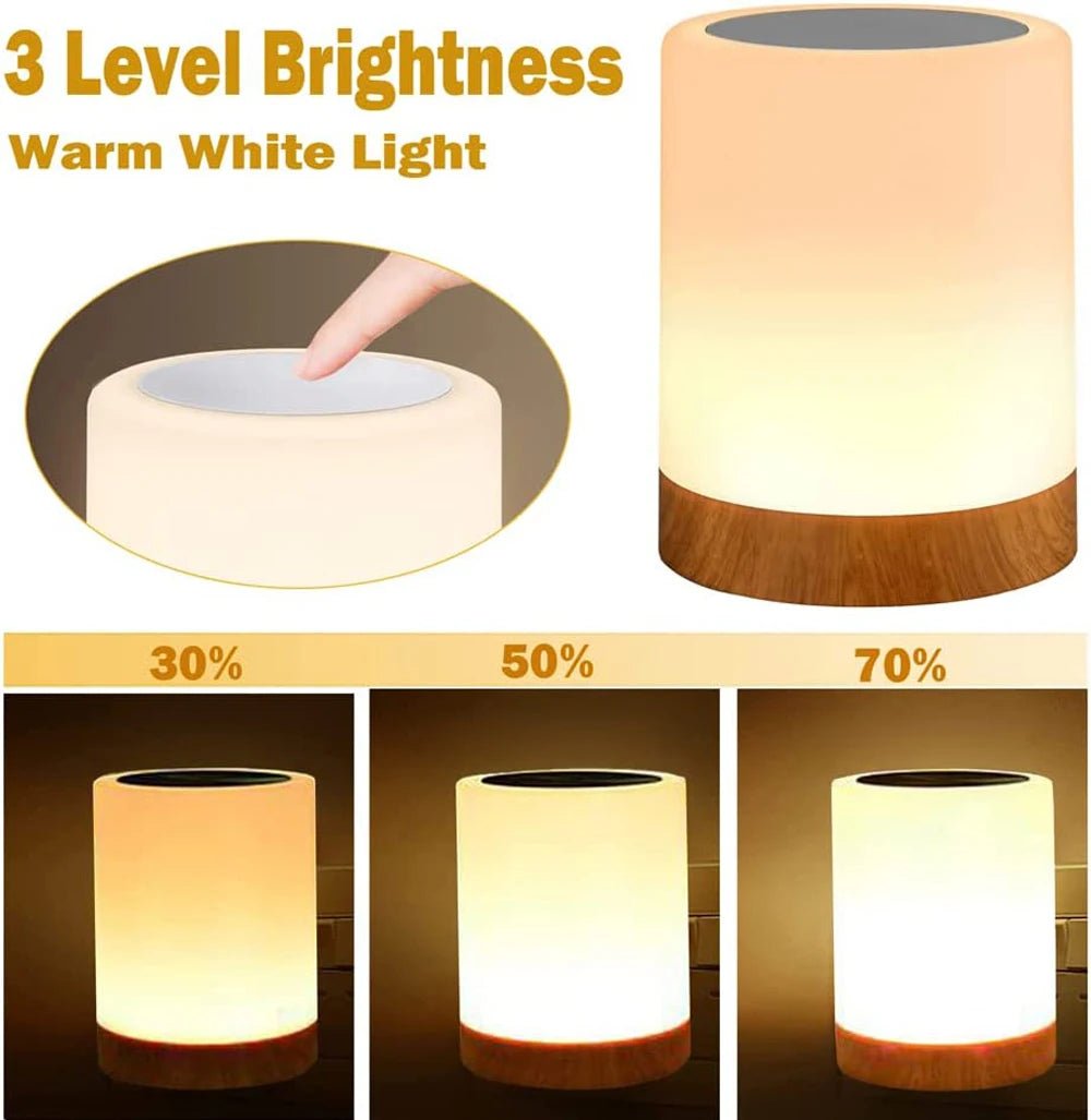 Night Light Touch Sensor Lamp Bedside Table Lamp for Kids Bedroom Rechargeable Dimmable Warm White Light RGB Color Changing