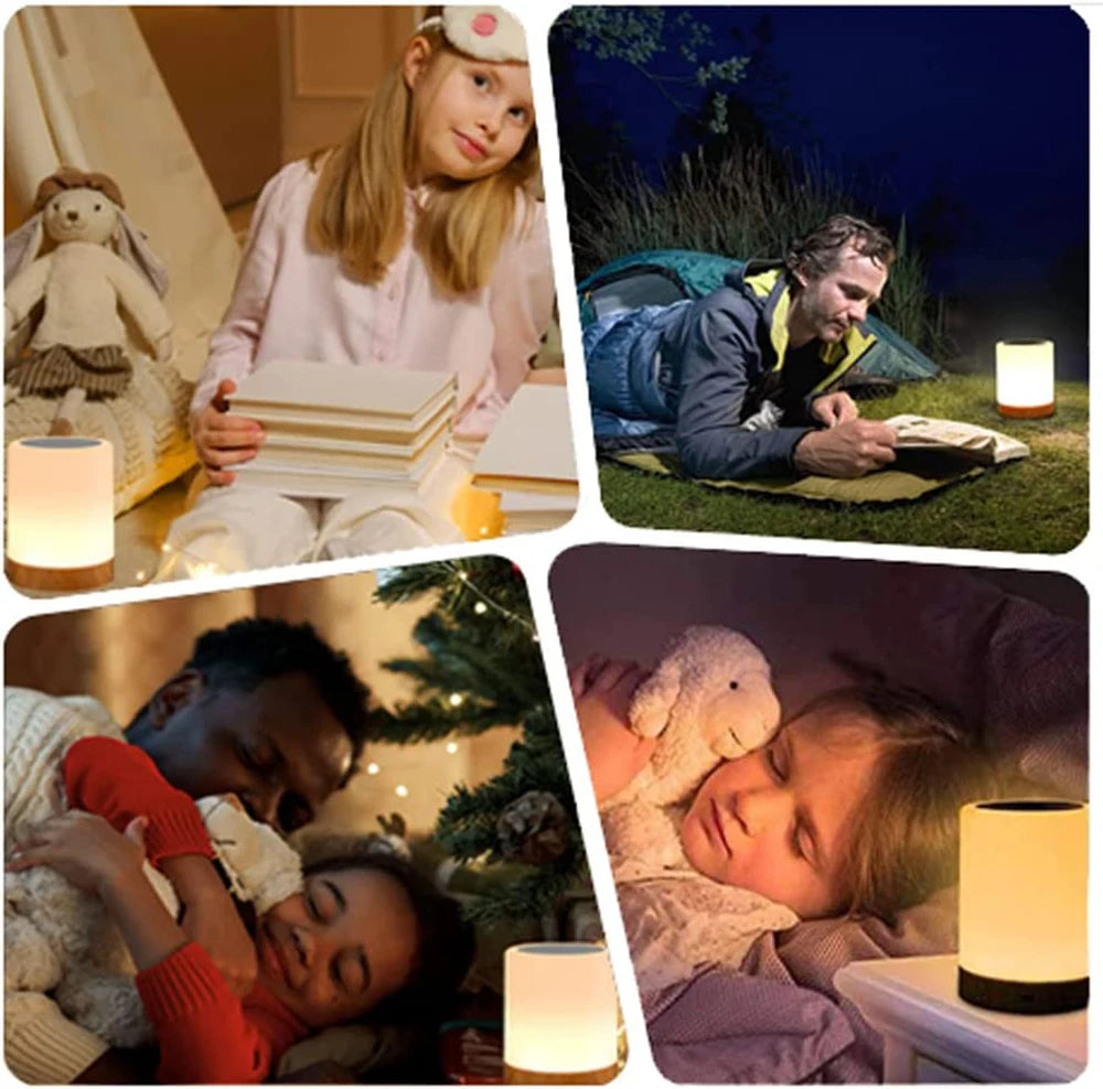 Night Light Touch Sensor Lamp Bedside Table Lamp for Kids Bedroom Rechargeable Dimmable Warm White Light RGB Color Changing