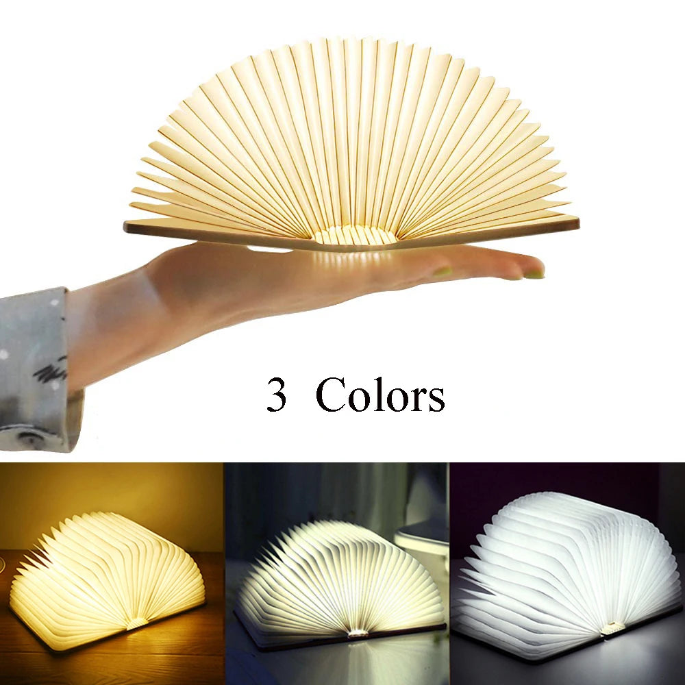 LED Foldable Book Light Creative Wooden Luminous Book for Children Kids’Birthday Holiday Christmas Gift Rechargeable Night Lamp